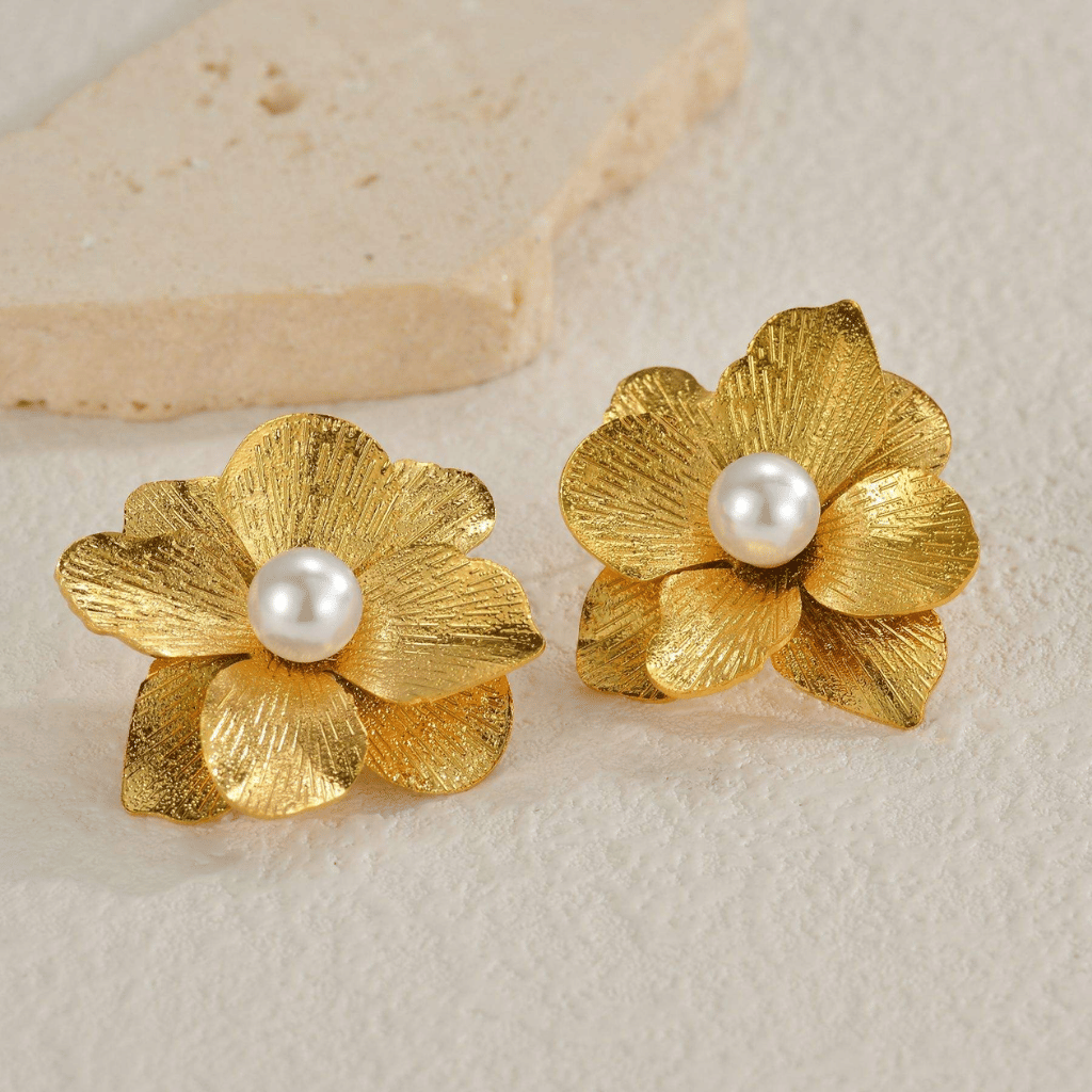 18K Golden Petal Earrings - 160_24600548-344b-4c50-ad7f-5010620d3d71