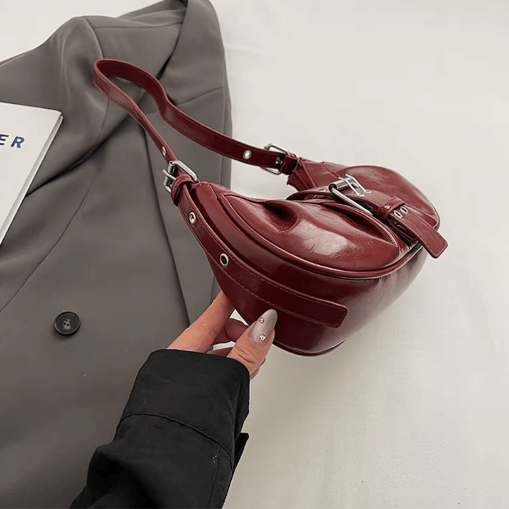 Cherry Red Buckle Shoulder Bag - 346