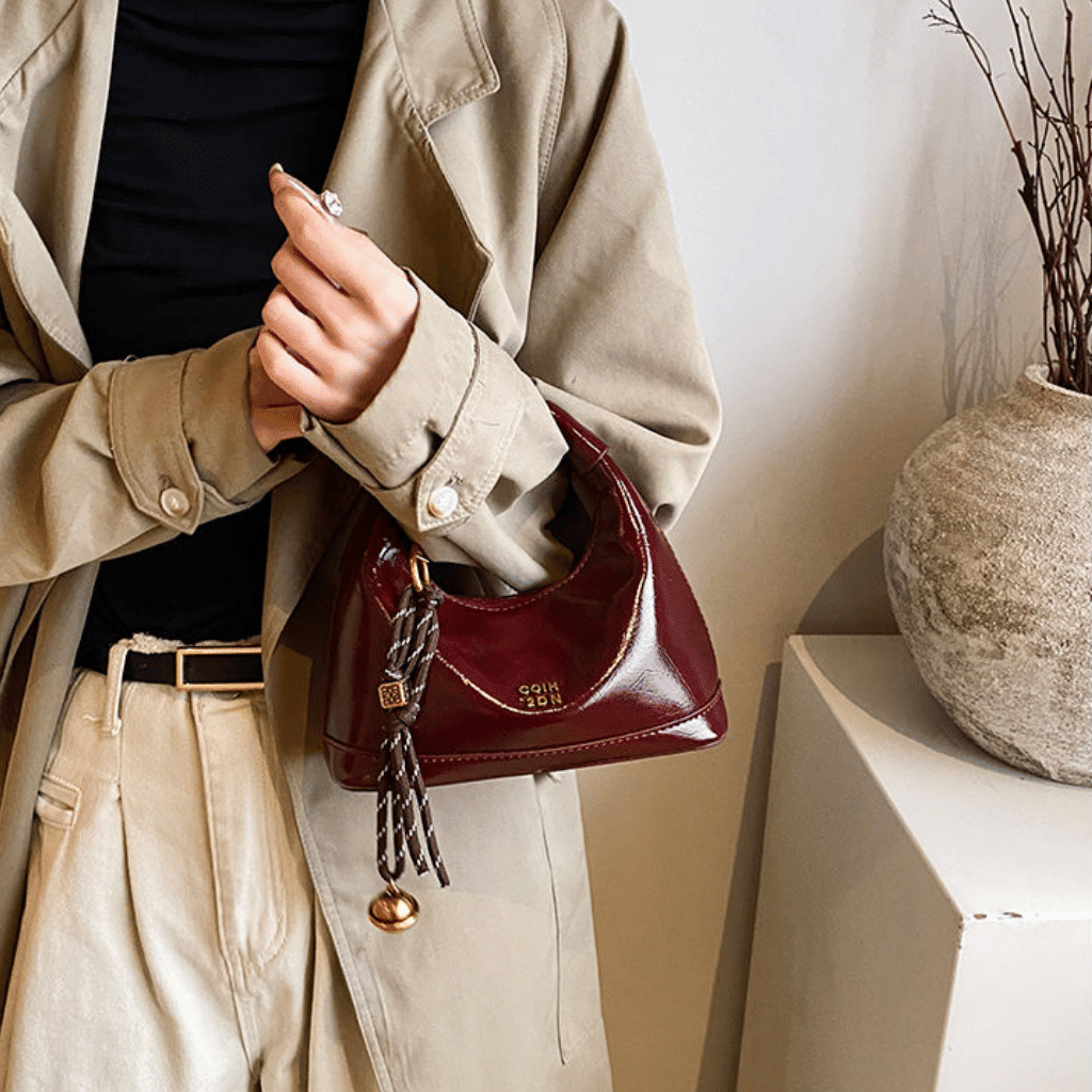 Maroon Mini Crescent Bag - 360