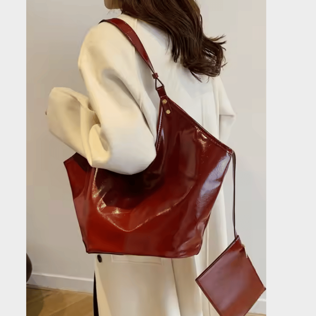 Cherry Red Soft Crescent Tote Set - 367