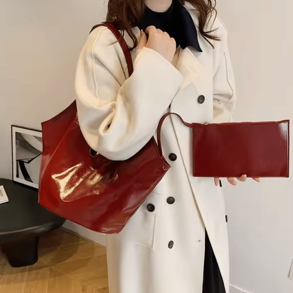 Cherry Red Soft Crescent Tote Set - 368