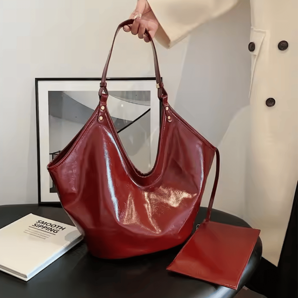 Cherry Red Soft Crescent Tote Set - 369